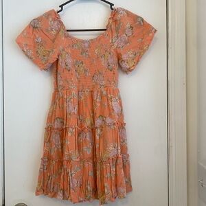 Floral Orange Dress with Puff Sleeves
